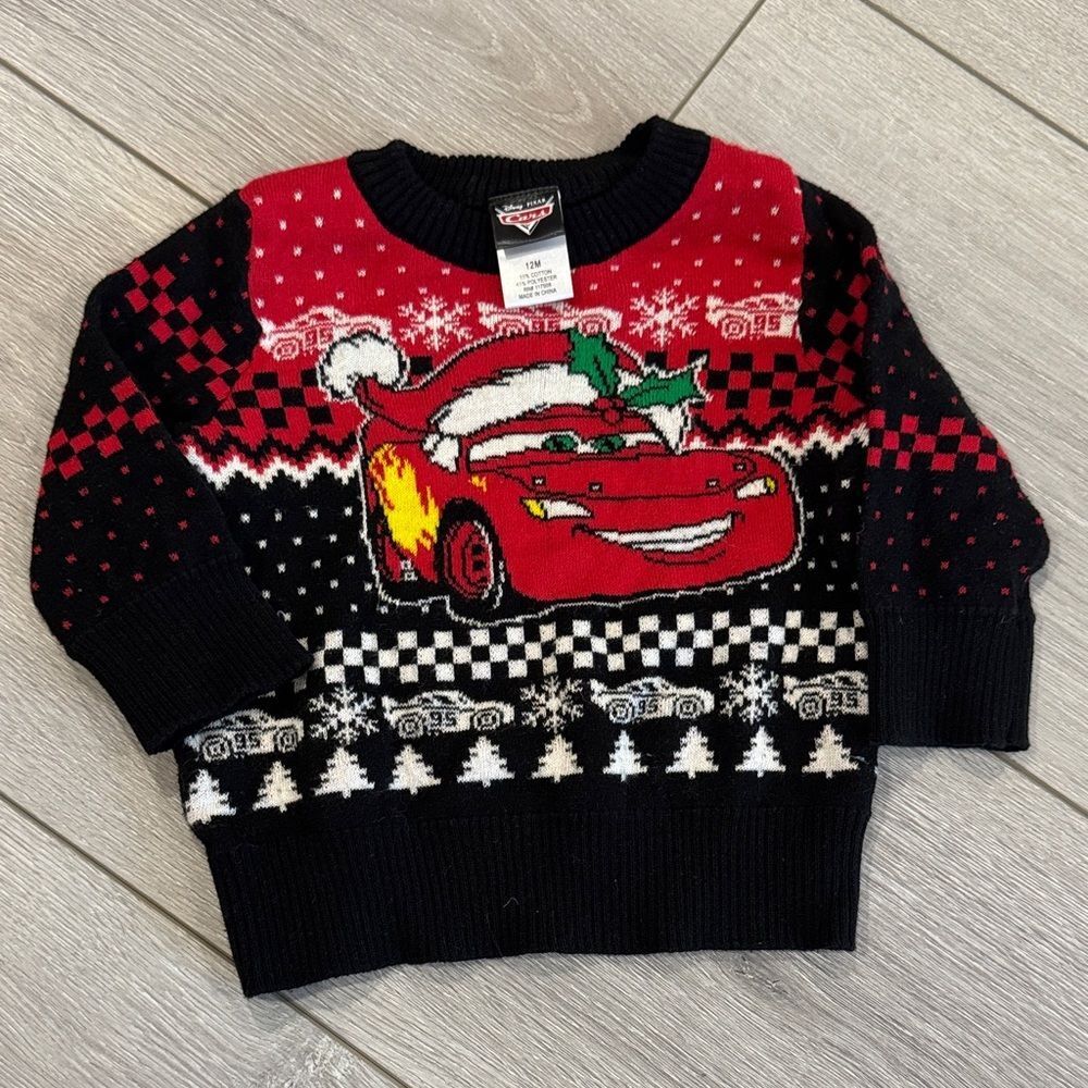 Disney Cars Holiday Sweater - Red and Black 12M